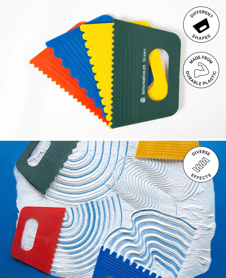 Jeu de spatules en plastique, 4 pièces, avec différentes dentures