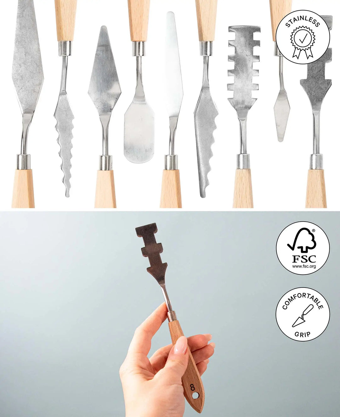 Painting Knife Set, 5-piece Stainless Steel Palette Knife Set with Straight Edges, Painting Spatulas in Various Shapes