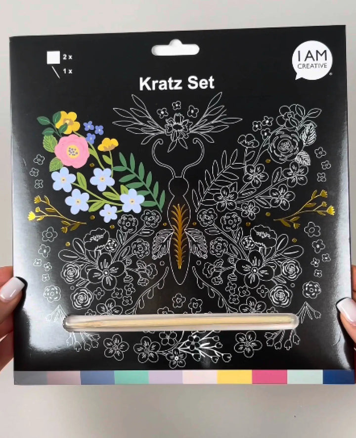 Kratz Set, inkl. 1 Kratzwerkzeug aus Holz, 20.3 x 20.3 cm, 2 Bögen