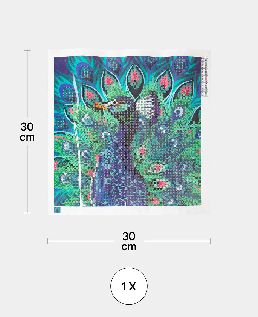 Diamond Painting Kit, Peacock, 30 x 30 cm