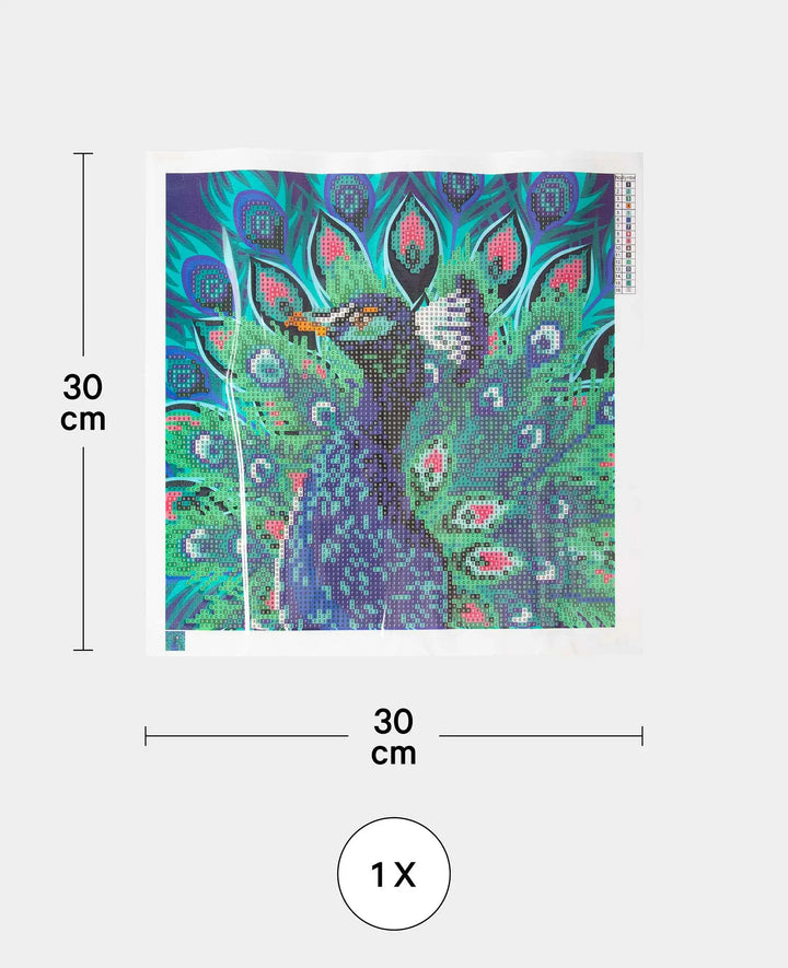 Diamond Painting Kit, Peacock, 30 x 30 cm