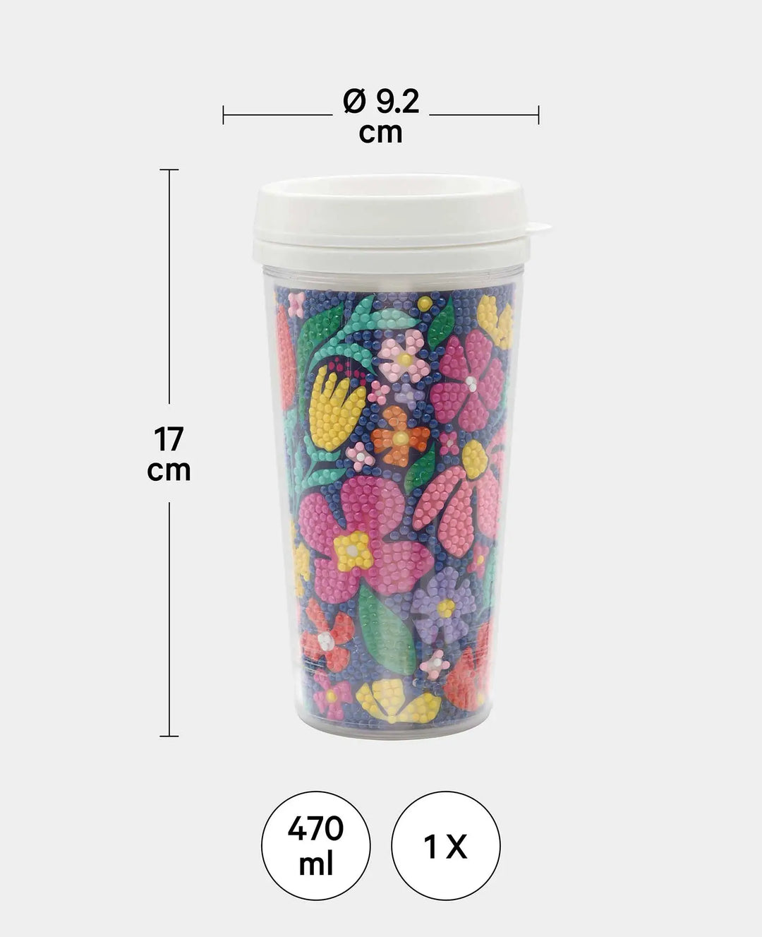 Diamond Painting Becher, Blumen, Trinkflasche, 17 x 9.2 cm