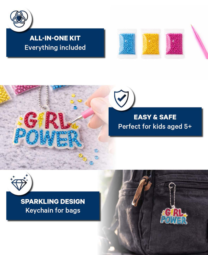 Diamond Painting Keychain, Girl Power, 5.2 x 7.5 cm
