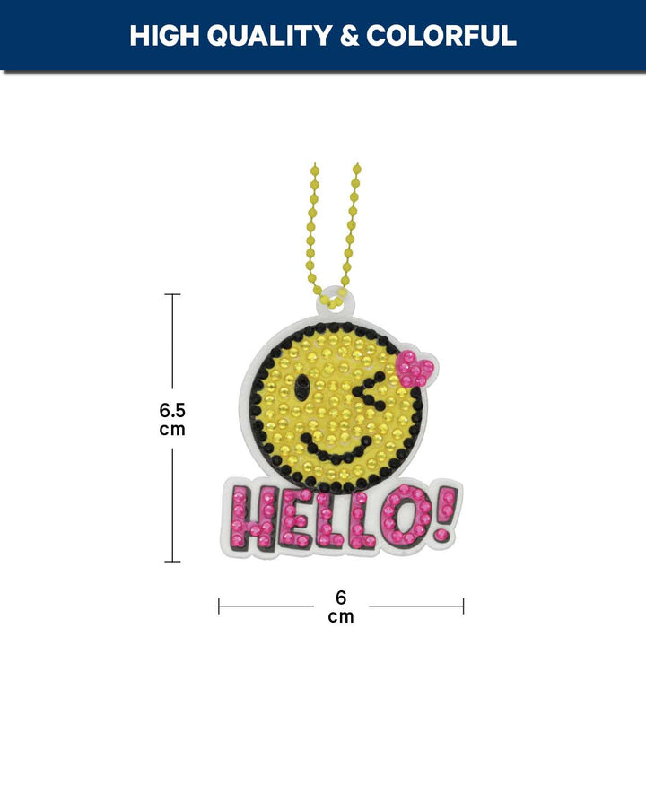 Diamond Painting Schlüsselanhänger, Hello Smiley, 6.7 x 6 cm