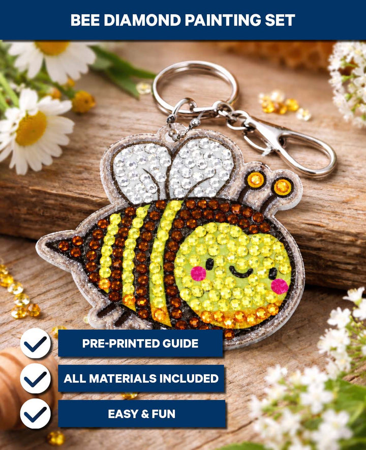 Diamond Painting Keychain, Bee, 5.7 x 6.5 cm