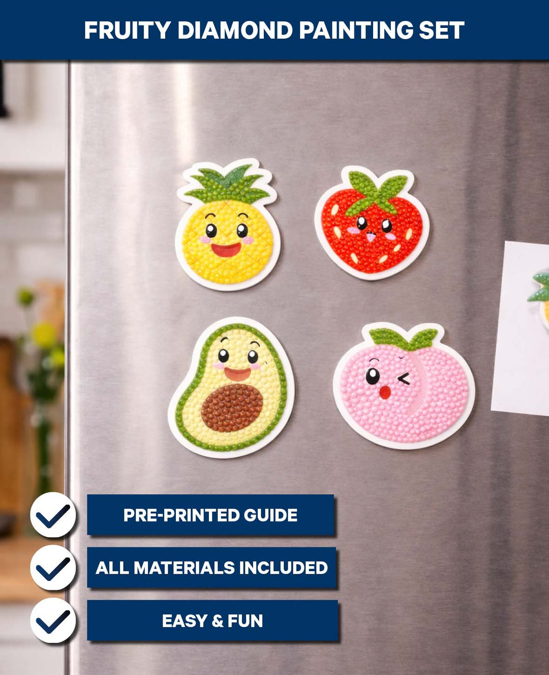 Diamond Painting Magnet Set, Fruits, 4 pcs.