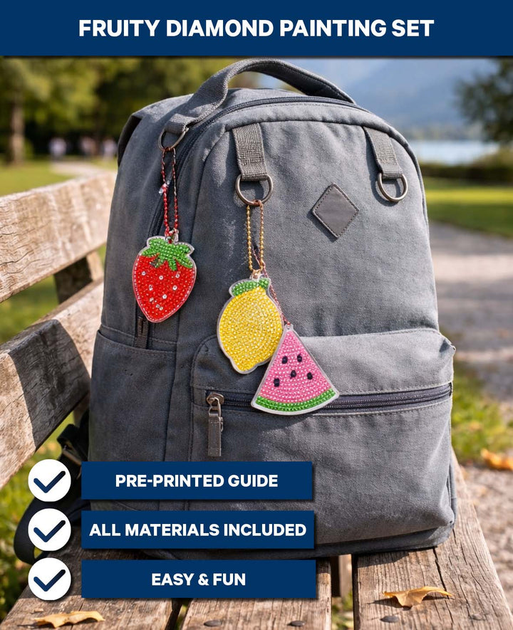 Diamond Painting Keychain Set, Fruits, 3 pcs.
