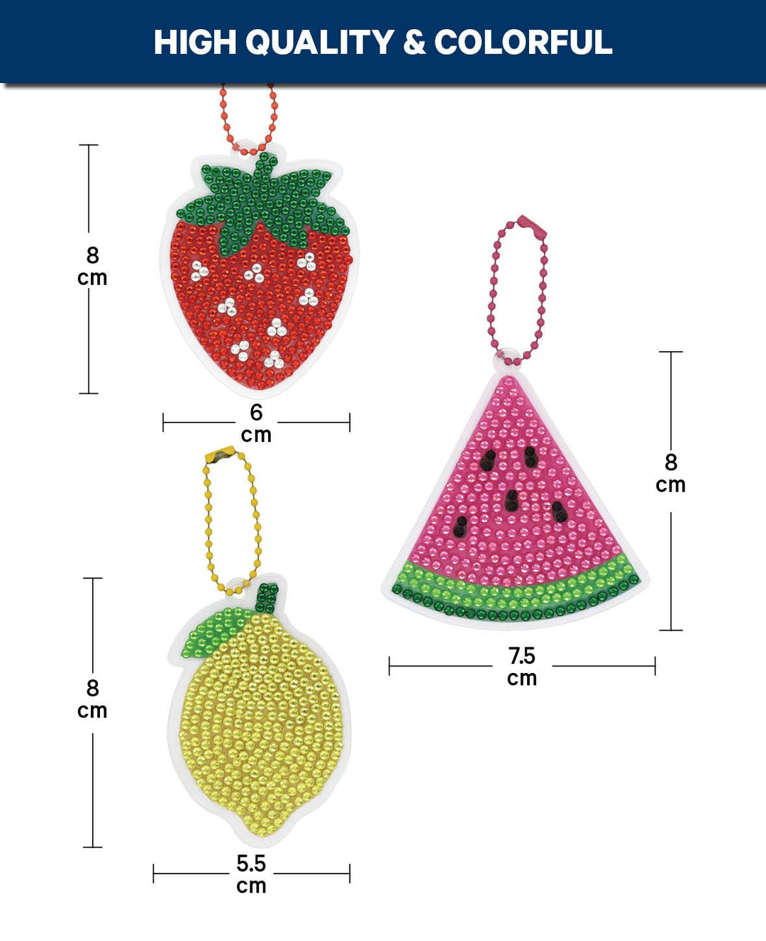 Diamond Painting Keychain Set, Fruits, 3 pcs.