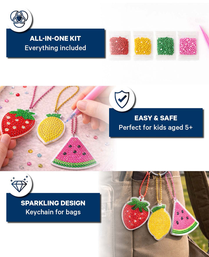 Diamond Painting Keychain Set, Fruits, 3 pcs.