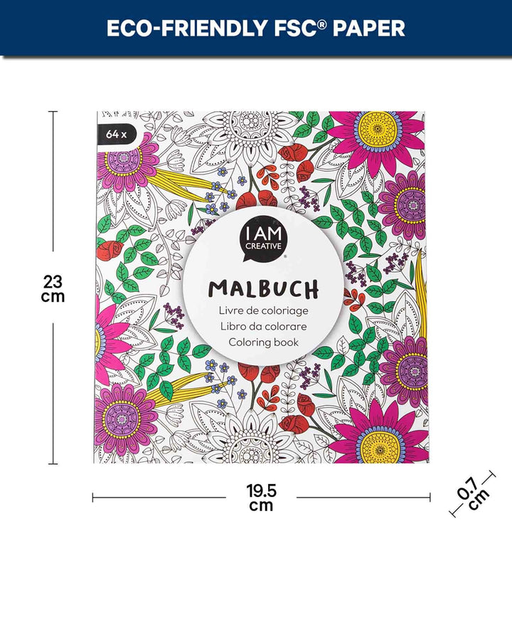Flower Colouring Book, FSC certified paper, 19.5 × 23 cm, 64 pages