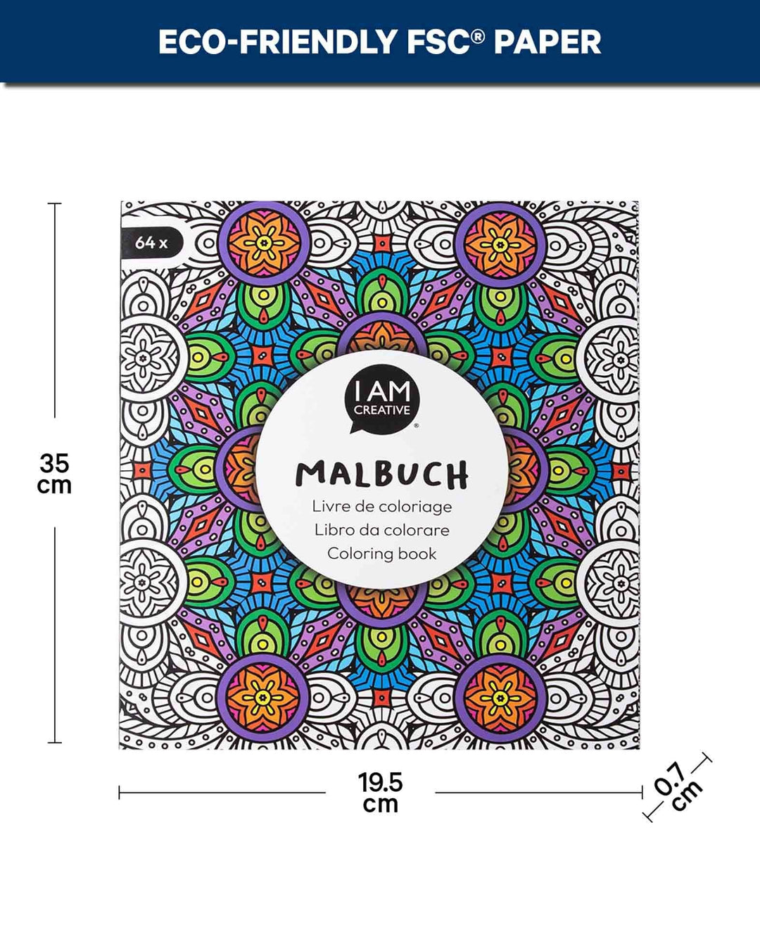 Ausmalbuch Geometrische Meditation aus FSC-Papier, 19.5 × 23 cm, 64 Seiten