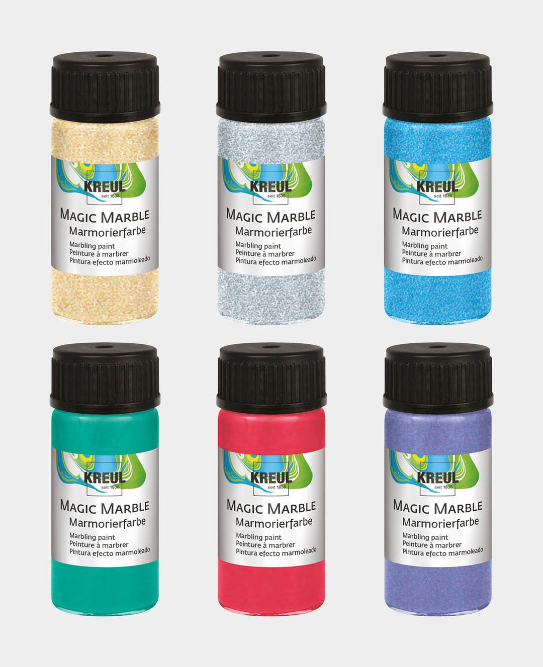 Magic Marble Marmorierfarben Set, Metallic-Farben, 6 x 20 ml, für Tauchmarmorierung