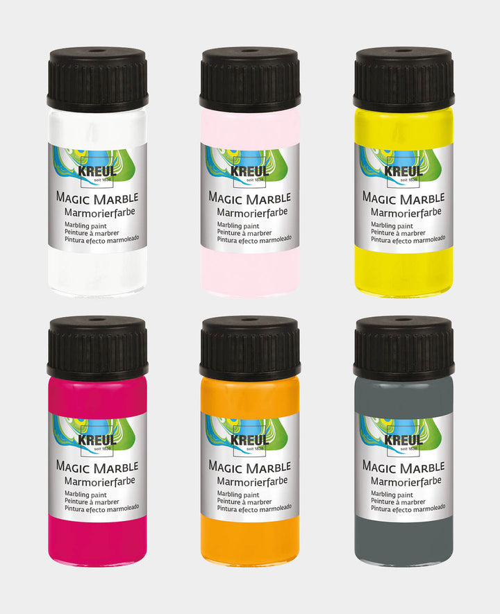 KREUL Magic Marble Marmorierfarben Set, Neonfarben, 6 x 20 ml, für Tauchmarmorierung