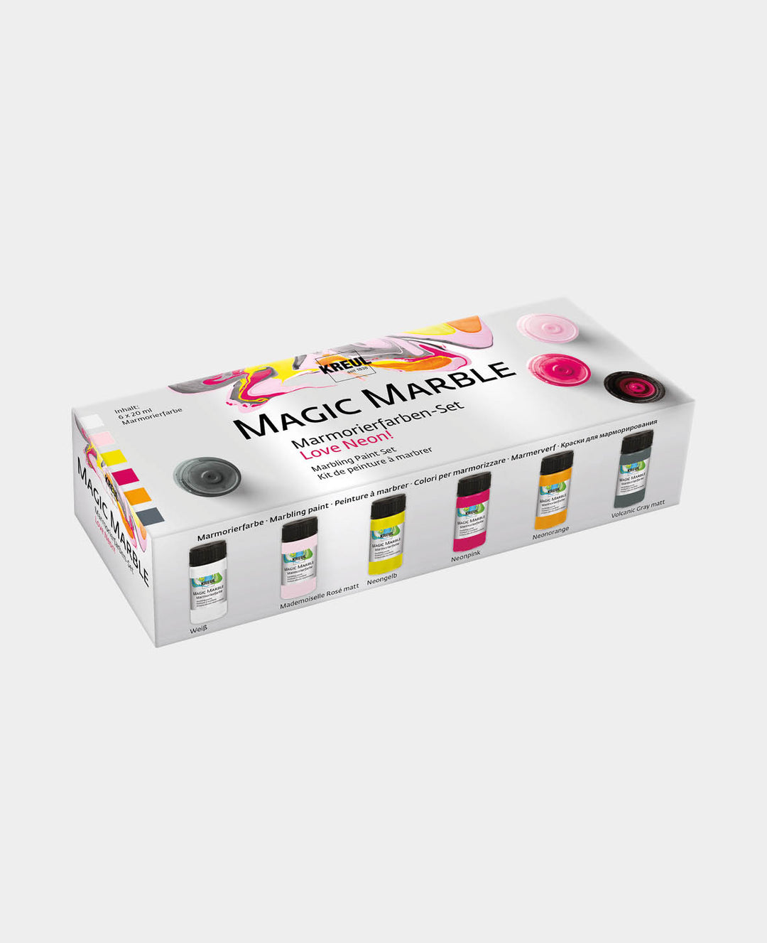 KREUL Magic Marble Marmorierfarben Set, Neonfarben, 6 x 20 ml, für Tauchmarmorierung