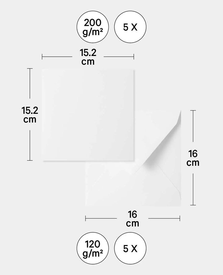 Card &amp; Envelope Set, White, 152 x 152 mm &amp; 160 x 160 mm, 240 &amp; 120 gsm, 5 pieces each