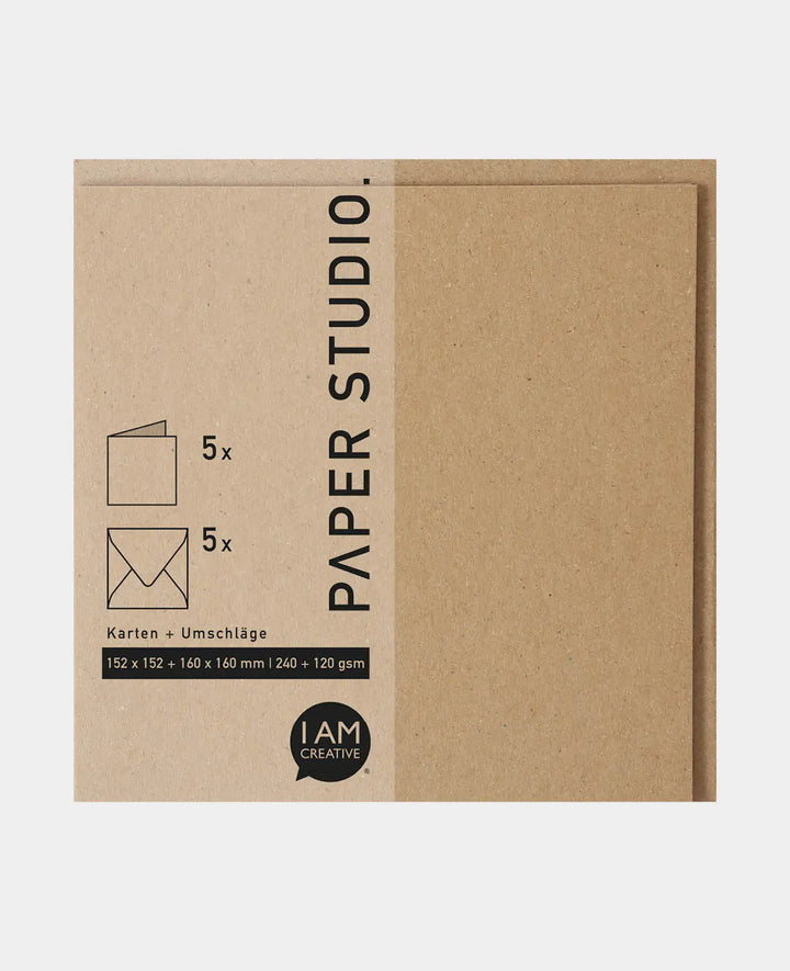 Cards &amp; Envelopes Set, Kraft Brown, 152 x 152 mm &amp; 160 x 160 mm, 240 &amp; 120 gsm, 5 pieces each