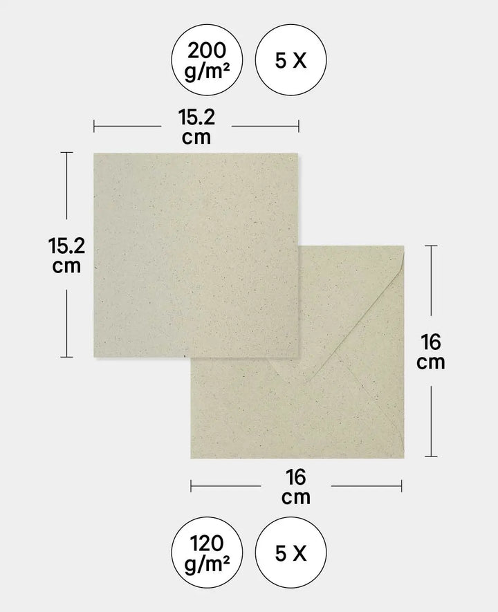 Cards &amp; Envelopes Set, Natural, 152 x 152 mm &amp; 160 x 160 mm, 200 &amp; 120 gsm, 5 pieces each