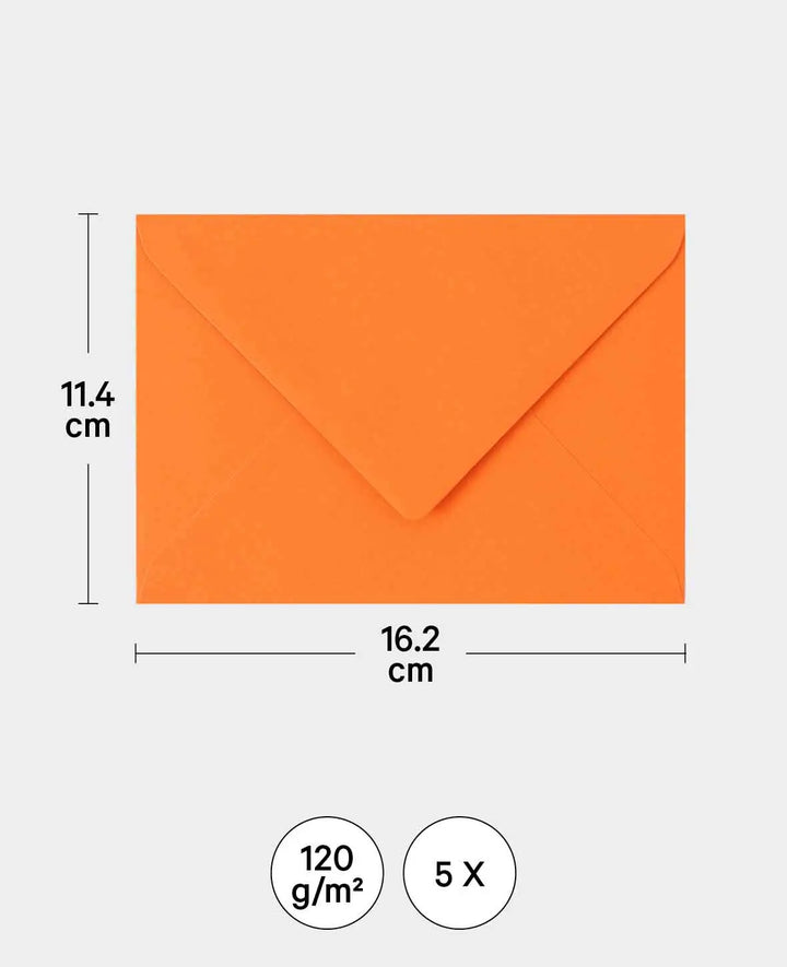 Enveloppe, orange, C6, 120 g/m², 5 pièces