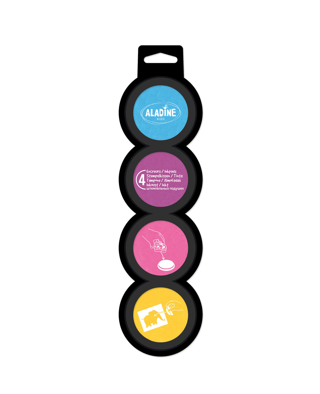 Kinder Stempelkissen 4er, blau, violett, rosa, gelb