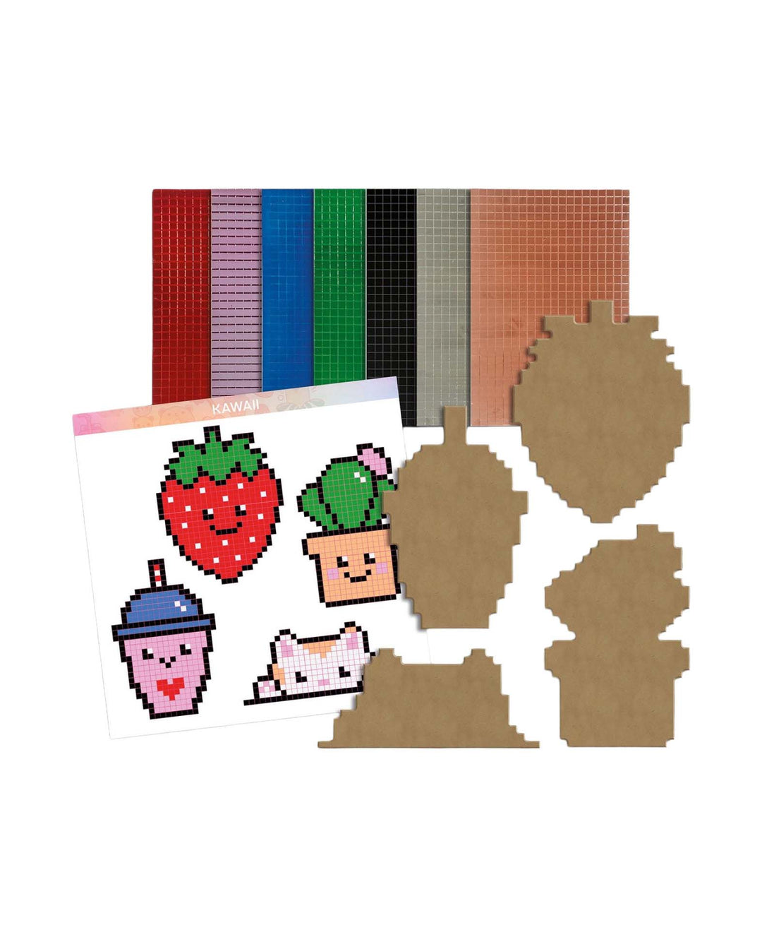 Pixel Art Set Kawaii Spiegel-Mosaik, MDF, 23 cm, 4 Motive