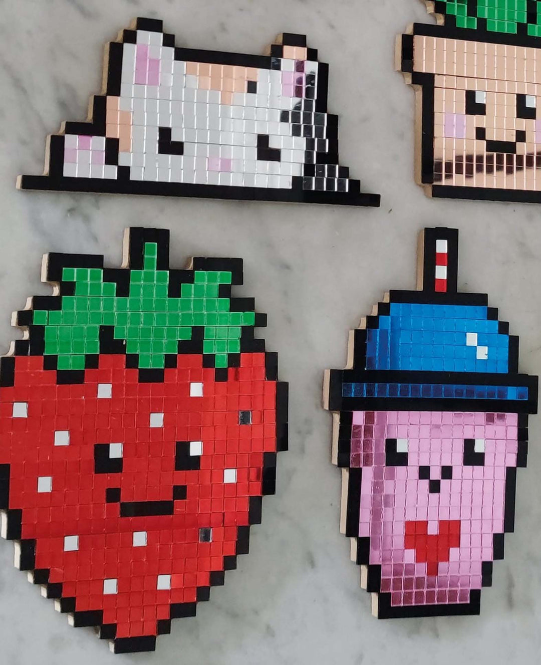 Pixel Art Set Kawaii Spiegel-Mosaik, MDF, 23 cm, 4 Motive