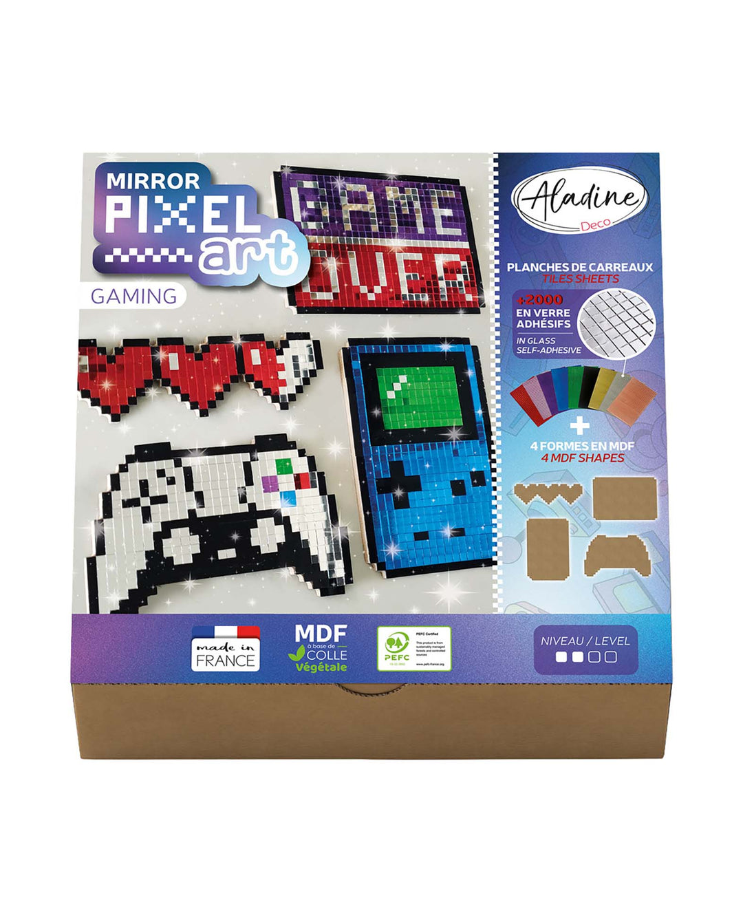 Mirror Pixel Art Gaming Bastelset mit Spiegelmosaik, MDF, 4 Motive