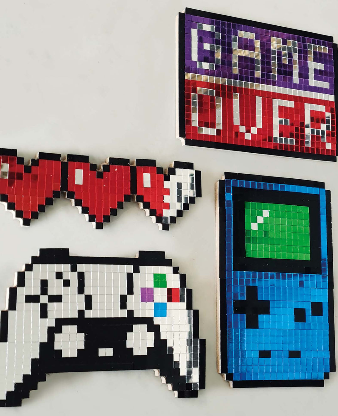 Mirror Pixel Art Gaming Bastelset mit Spiegelmosaik, MDF, 4 Motive