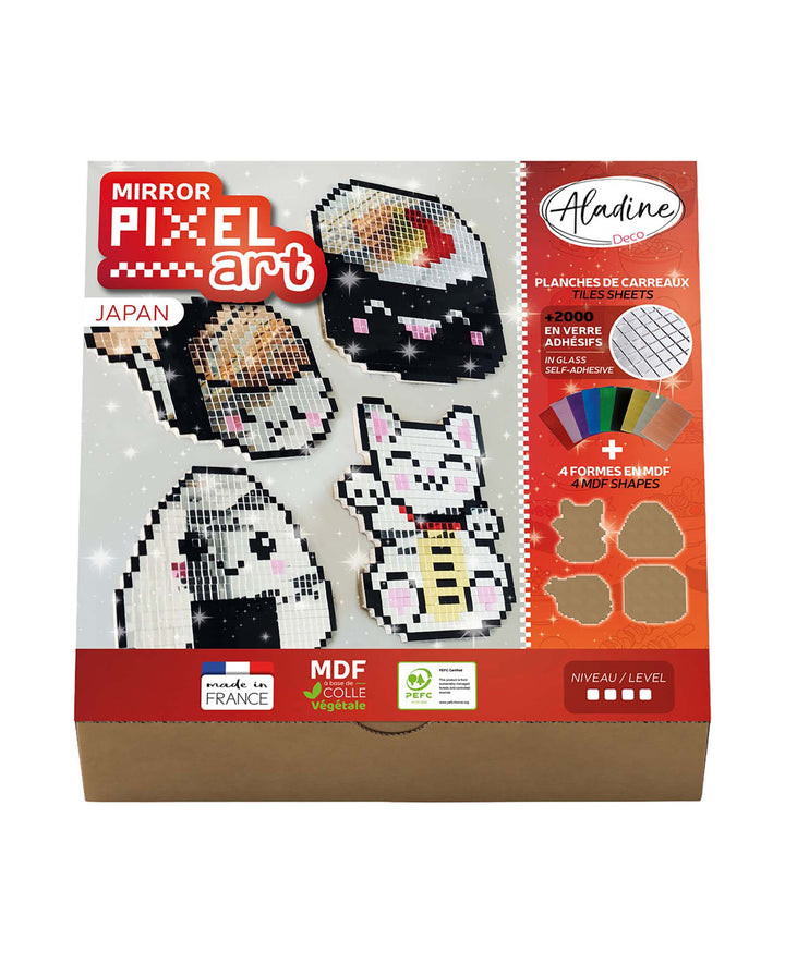 Mirror Pixel Art Japan Bastelset mit Spiegelmosaik, MDF, 4 Motive