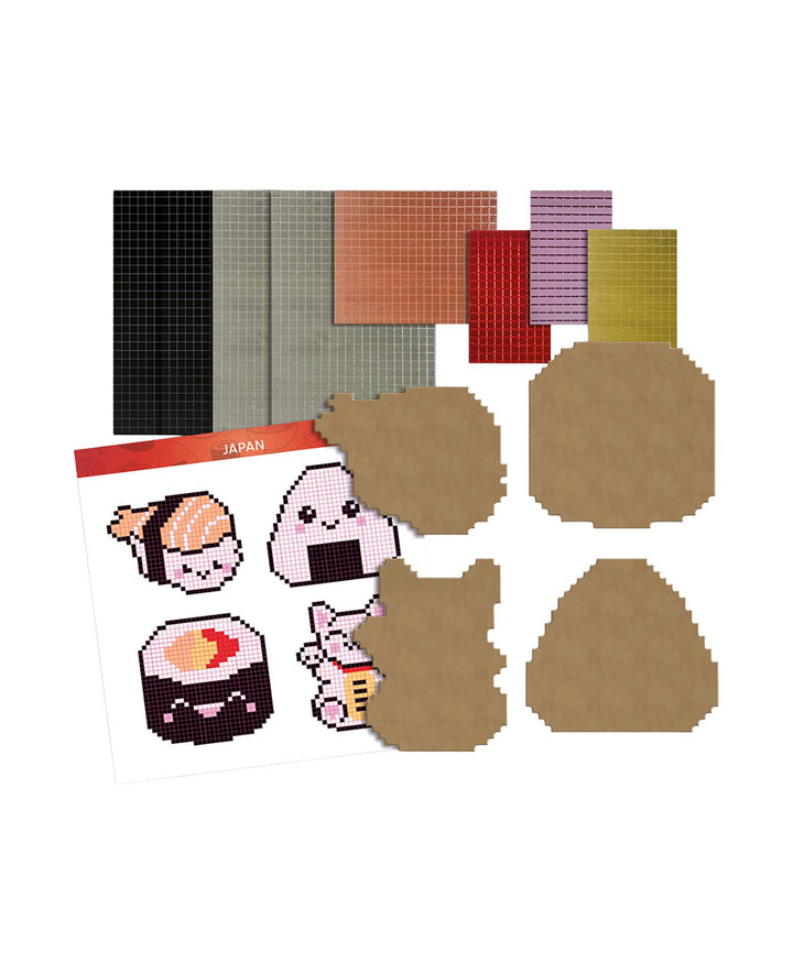 Mirror Pixel Art Japan Bastelset mit Spiegelmosaik, MDF, 4 Motive