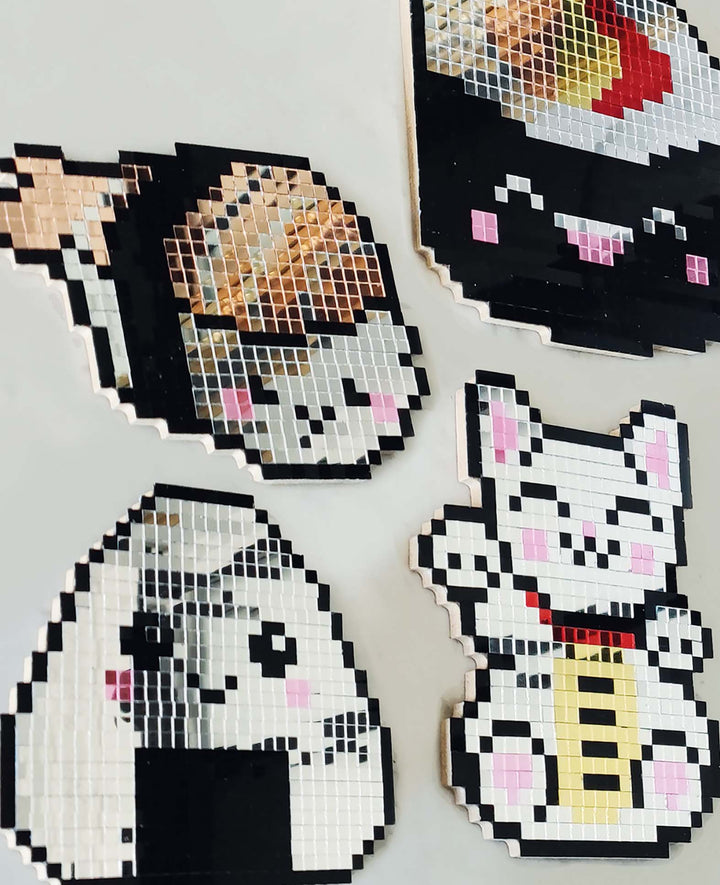Mirror Pixel Art Japan Bastelset mit Spiegelmosaik, MDF, 4 Motive