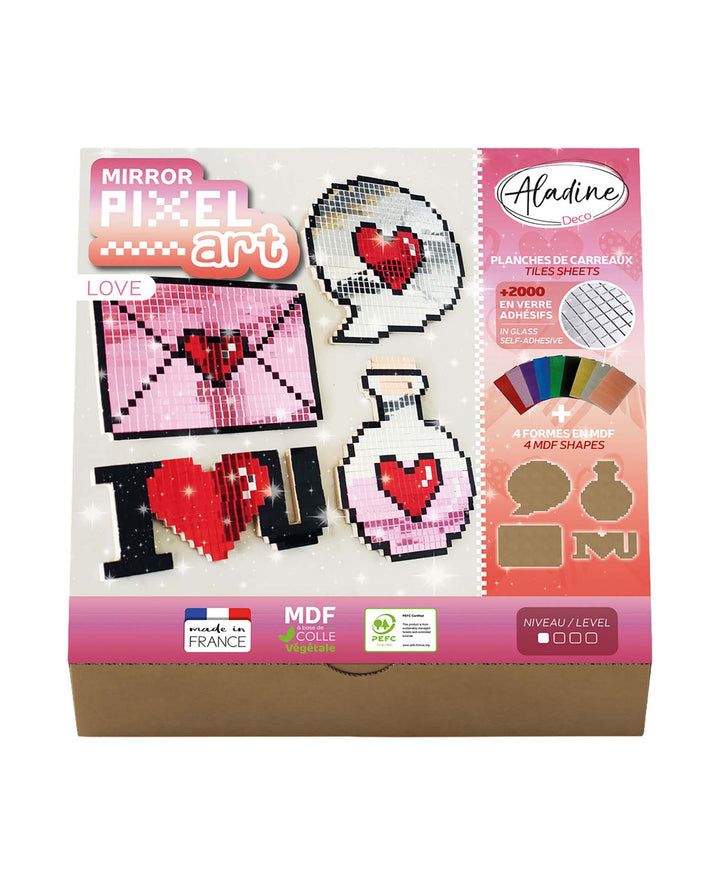 Mirror Pixel Art Love Bastelset mit Spiegelmosaik, MDF, 4 Motive