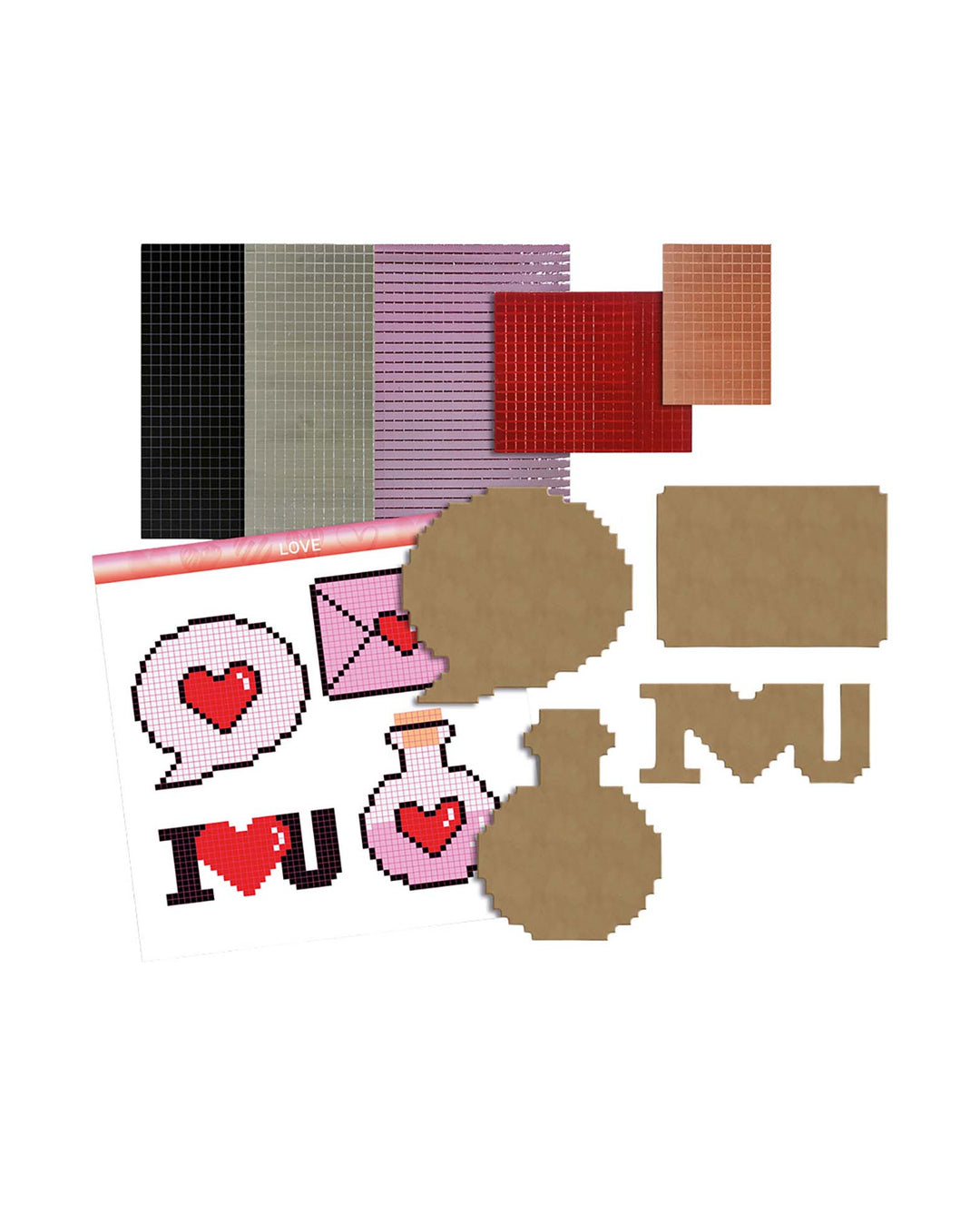 Mirror Pixel Art Love Bastelset mit Spiegelmosaik, MDF, 4 Motive