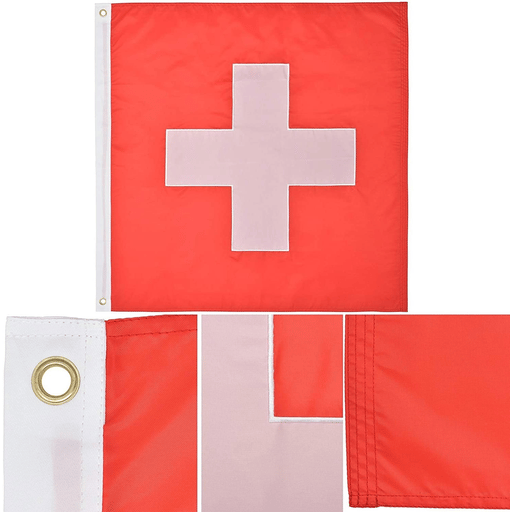 Bannière décorative Drapeau Suisse avec deux œillets en laiton pour fixation, 90x90cm