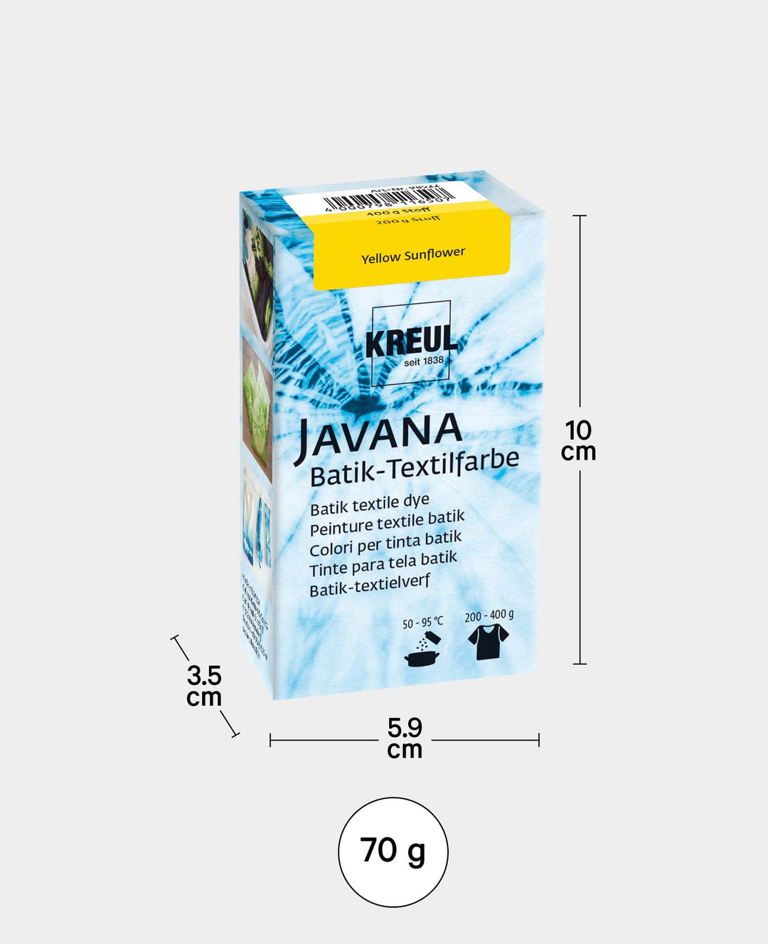 KREUL Batik Textile Dye Yellow Sunflower, dye powder including fixing salt for dyeing and tie-dyeing textiles, 70 g, Yellow