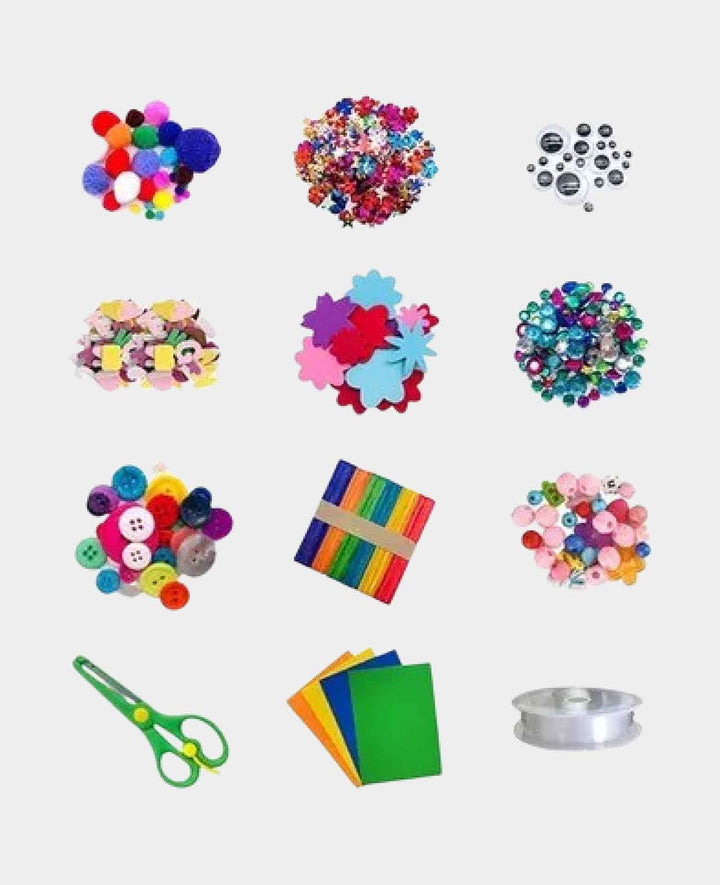 DIY Craft XXL Box with Beads / Feathers / Pom-poms / Scissors, 195-piece set