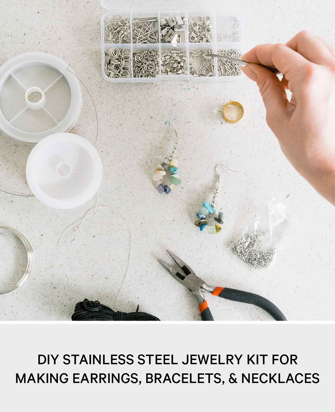 Edelstahl Schmuck Herstellungs, Reparatur Kit mit Verschlüsse, Silber, 9-tlg.