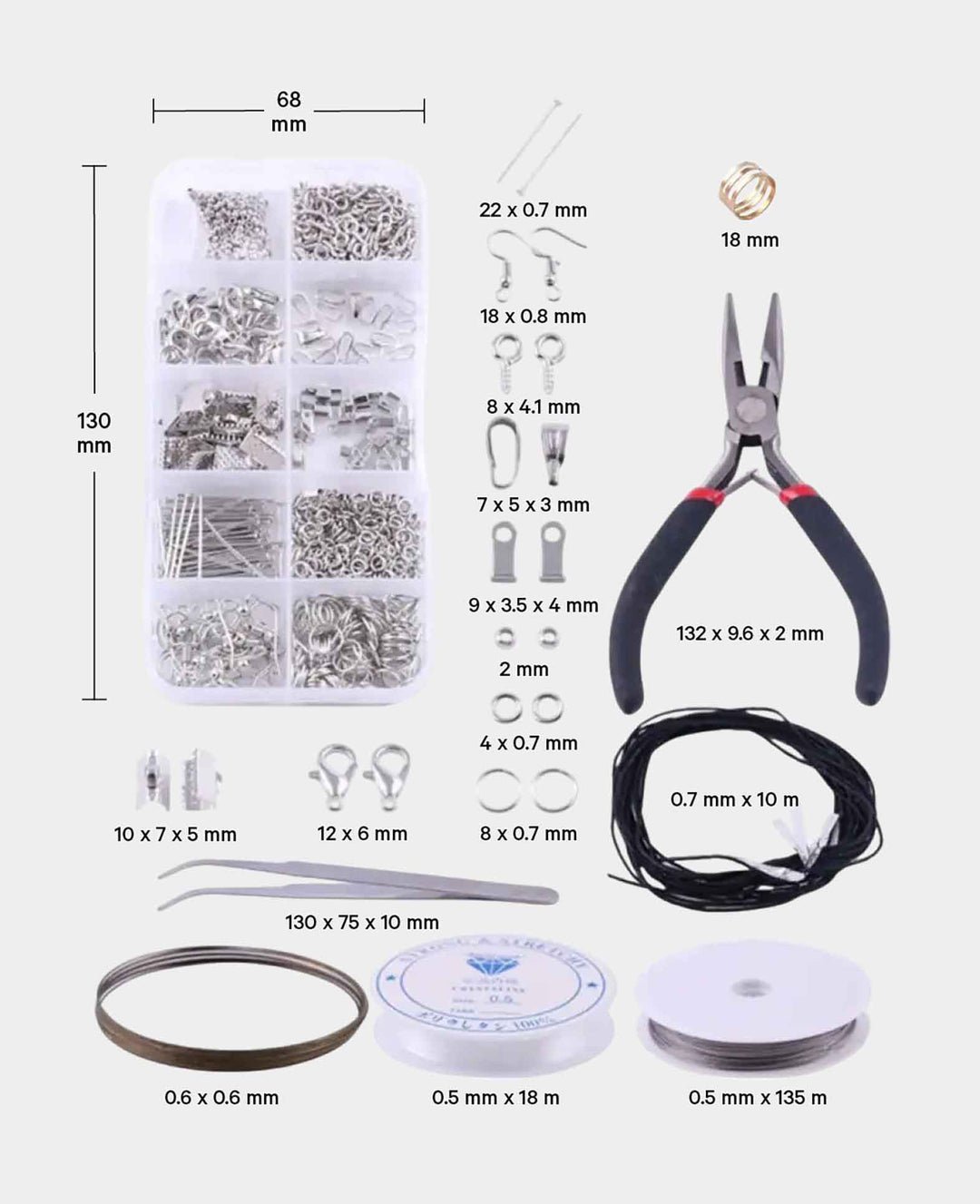 Edelstahl Schmuck Herstellungs, Reparatur Kit mit Verschlüsse, Silber, 9-tlg.