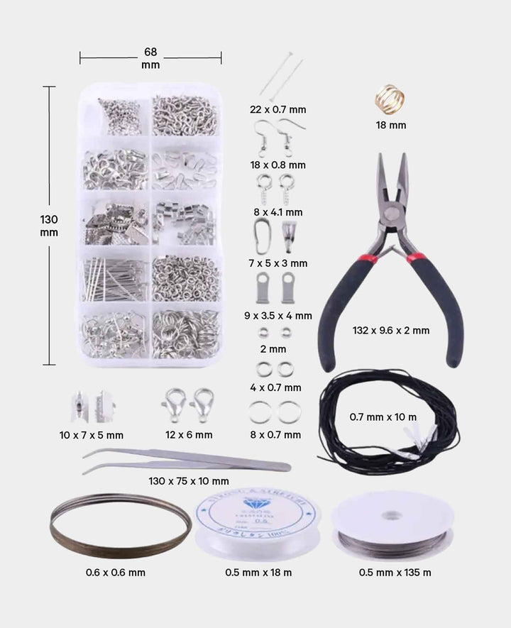 Edelstahl Schmuck Herstellungs, Reparatur Kit mit Verschlüsse, Silber, 9-tlg.