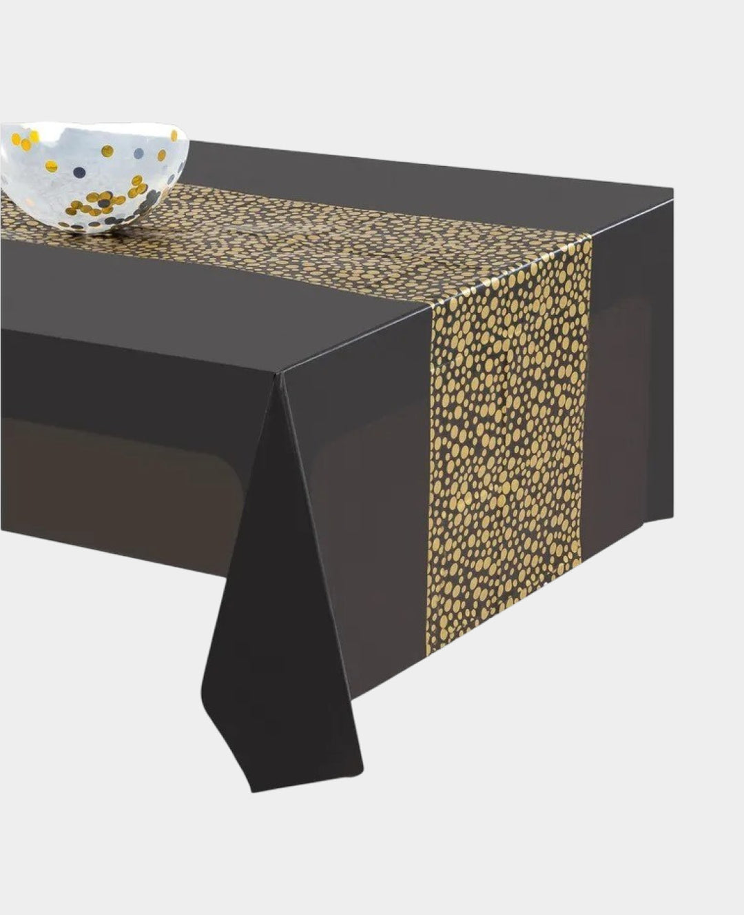Deko Folien Tischdecke Punkte Design - Schwarz / Gold, 271x137cm