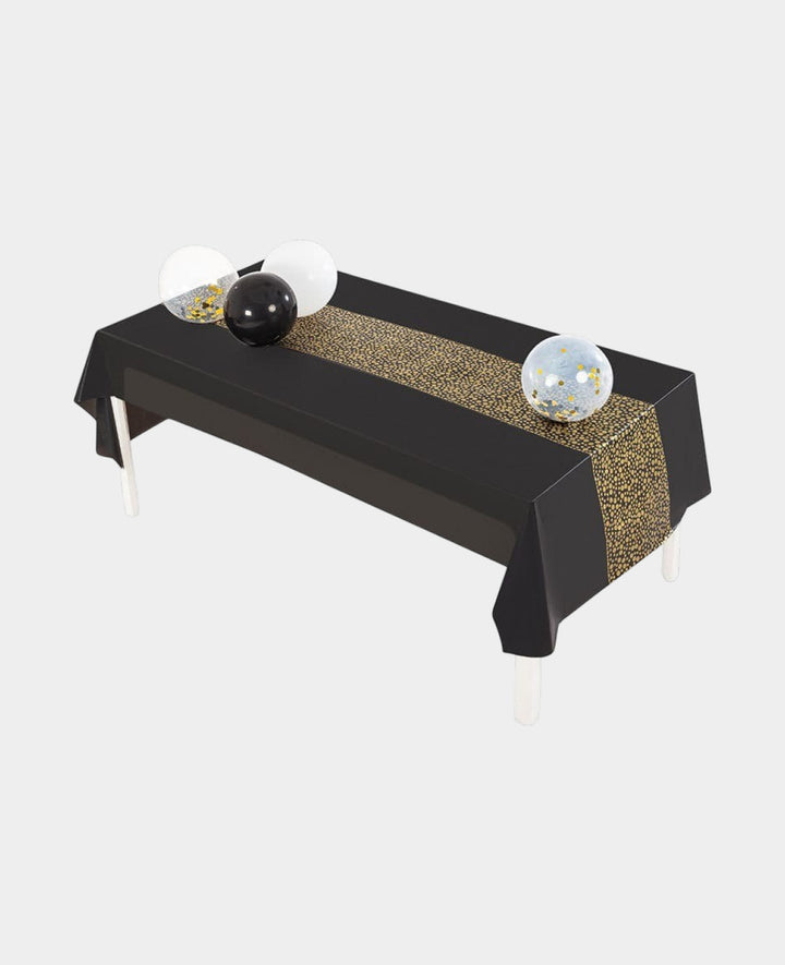 Deko Folien Tischdecke Punkte Design - Schwarz / Gold, 271x137cm
