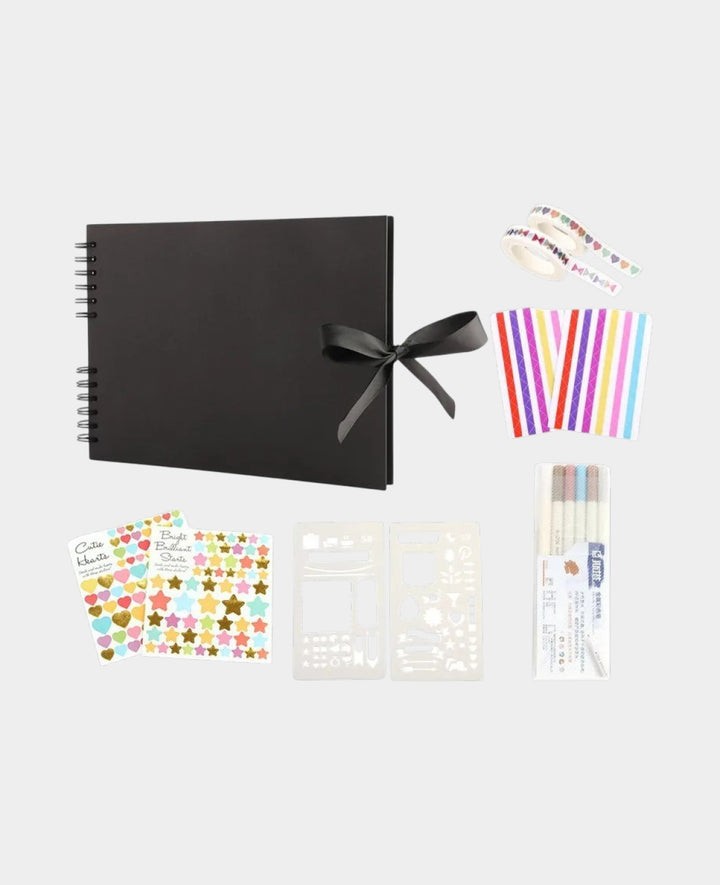 Spiral Photo Album DIY Guestbook with Washi Tape / Stickers - Black, 15-piece