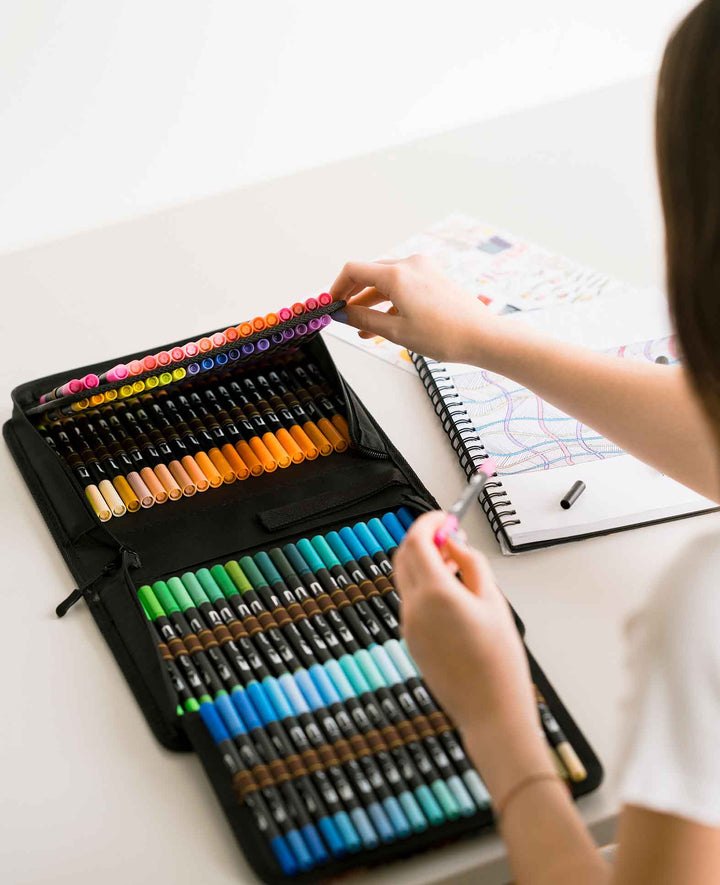 Künstler Doppelspitz Mal Filzstifte Dual Brush Pen inkl. Tasche, 120 Stk.
