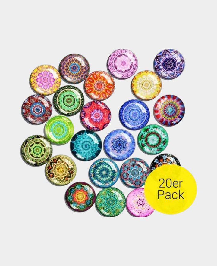 3D Glas Magnet Deko Notizmagnet - Mandala, Ø3cm, 20 Stk.