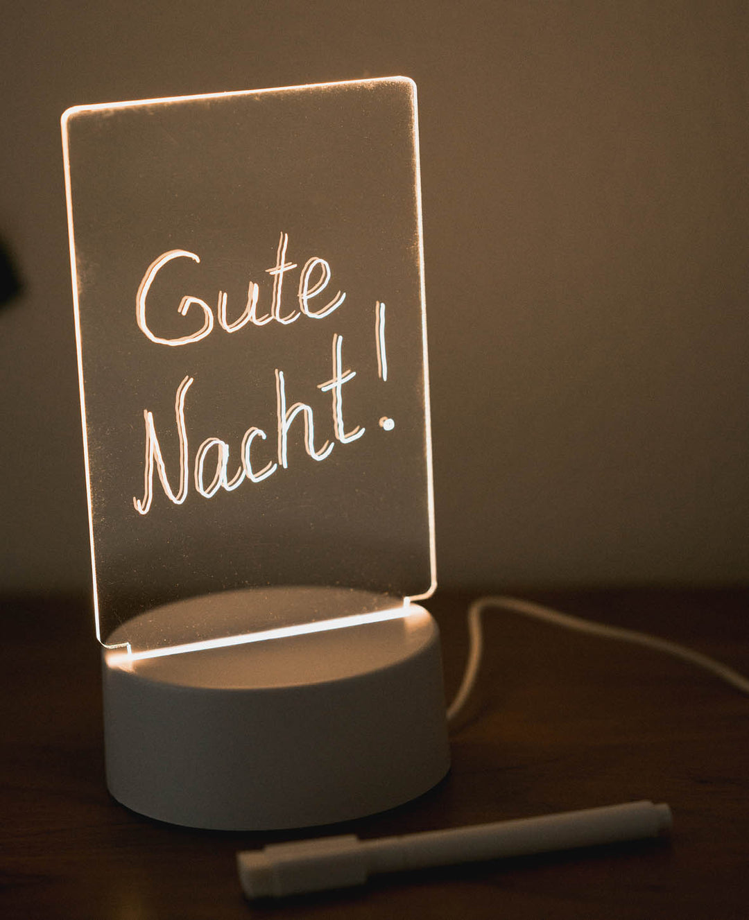 Veilleuse LED en acrylique avec tableau de messages DIY, stylo effaçable à sec inclus, blanc