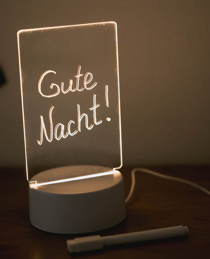 Veilleuse LED en acrylique avec tableau de messages DIY, stylo effaçable à sec inclus, blanc