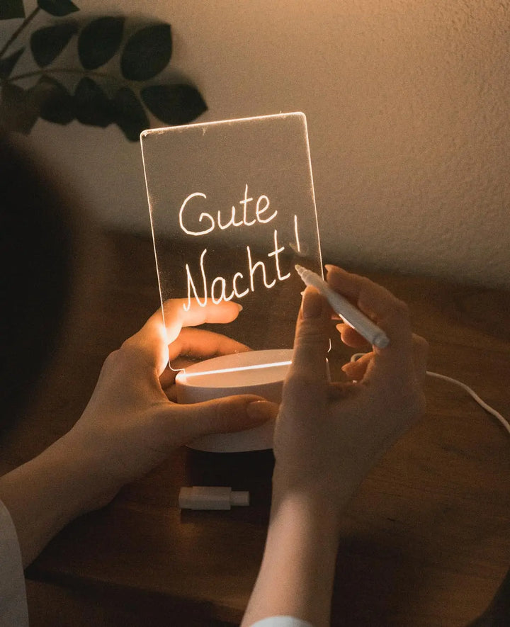 Veilleuse LED en acrylique avec tableau de messages DIY, stylo effaçable à sec inclus, blanc