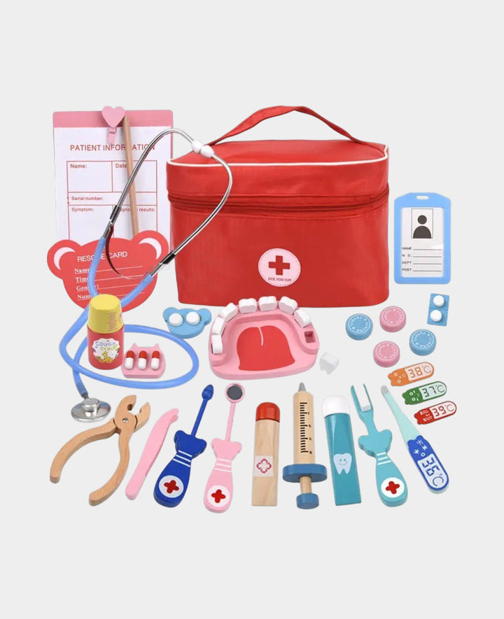 Wooden Kids Toy Dentist Case Doctor Accessories, 24 pieces