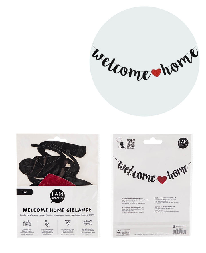 Welcome Home Garland Glitter Party Decoration - Black / Red, 1m