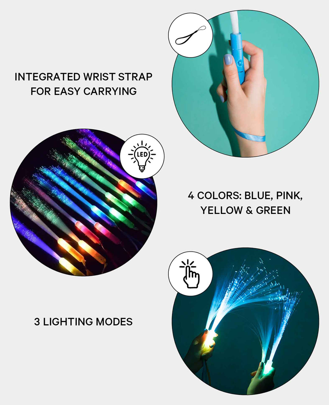 (12er) LED Glasfaser Leuchtstab Party Glow – Bunt