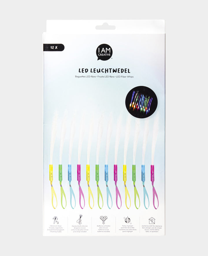 (12er) LED Glasfaser Leuchtstab Party Glow – Bunt